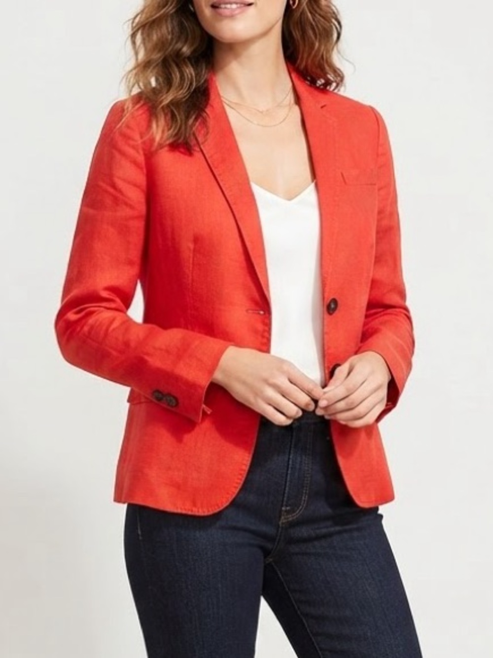 J.Crew Factory Schoolboy Linen Blazer Red Orange Poppy Size 6